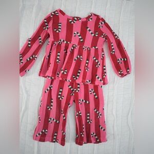 Kids Pink Candy Cane Waffle-Knit Clothing Set
